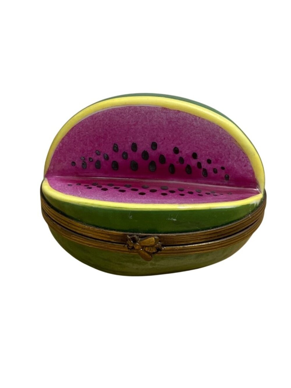 Vtg Limoges France Watermelon Trinket Box Peint Main Rochard Bee Clasp Flower